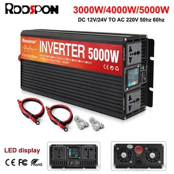 RDDSPON Pure Sine Waveอินเวอร์เตอร์ 5000W 4000W 3000Wซ็อกเก็ตคู่จอแสดงผลLCD DC 12V24V To AC 220Vแรงดันไฟฟ้าConverterรถอินเวอร์เตอร์ 1