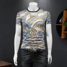 

2022 Summer Printed T Shirt Men Short Sleeve O-neck Tops Tees Ice Silk Breathable Casual T-Shirt Streetwear Men Clothing