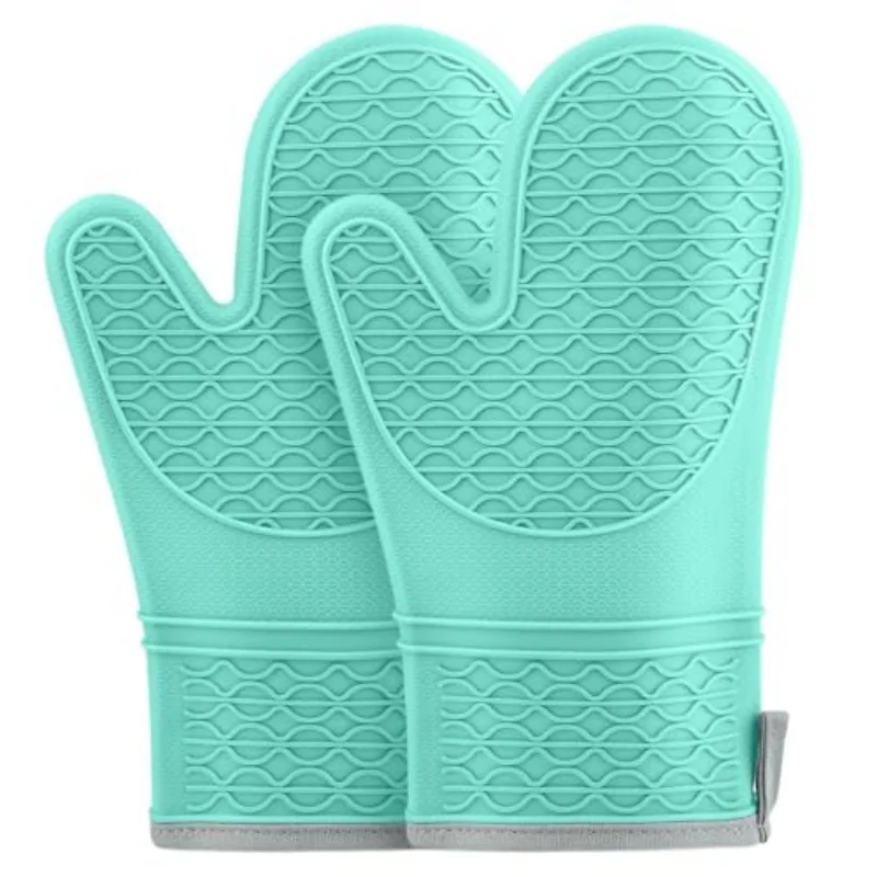 Heat-Resistant Silicone Oven Mitts with Soft Cotton Lining - Non-Slip Kitchen Gloves, 2-Pack
