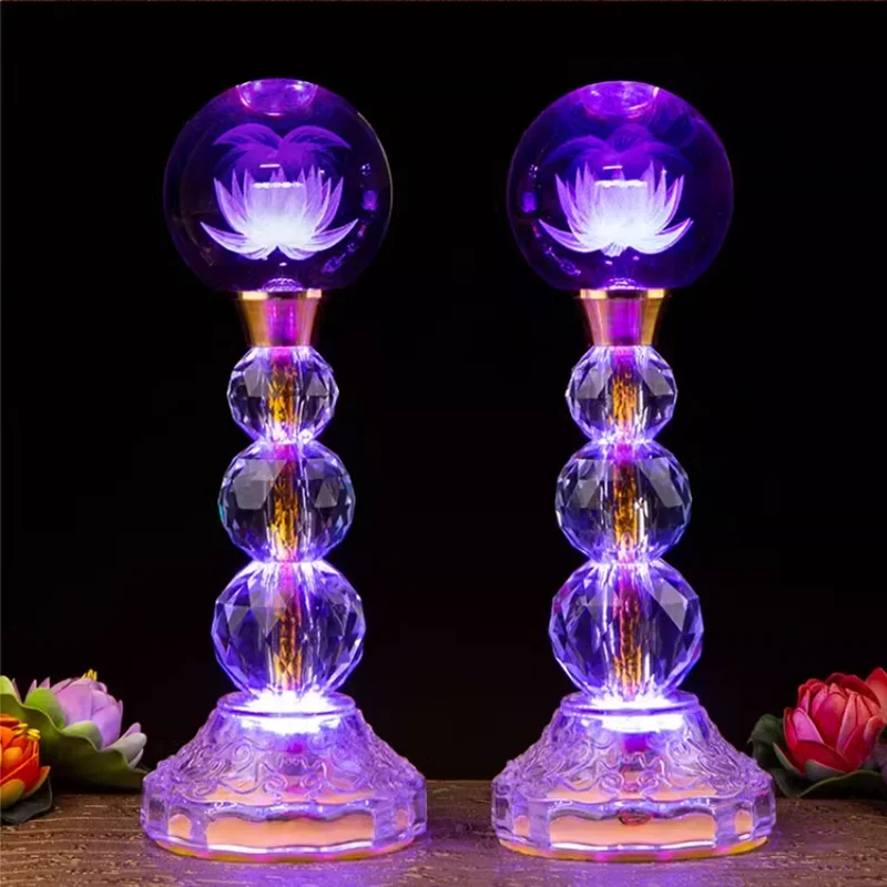 Temple Specific LED Seven Color Color Changing Crystal Lotus Lamp, Buddhist Light, Feng Shui, Home Decoration, Buddhist Supplies