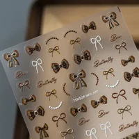 Vintage Bowknot Brown Love Heart Checkered Pattern 5D Embossed Reliefs Self Adhesive Nail Art Sticker Manicure Decals 1