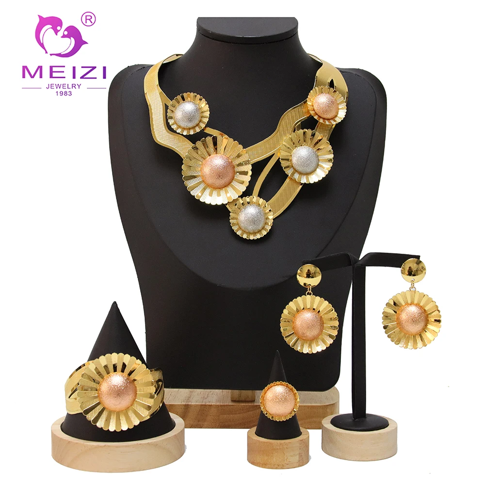 

Necklace For Women Dubai Gold Tone Jewelry Set Plated 24K Original Earrings Rings Bracelets Wedding Gifts Free Shipping Nigeria