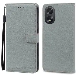 Leather Flip Wallet Phone Case with Silicone Cover - Elegant Design for Oppo A38 4G CPH2579 (Gray)