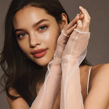 Guanti da sposa Bordo in rilievo Abito da sposa Maniche Accessorio di fissaggio Maniche da braccio da donna Bolero rimovibile Morbido tulle VPM19