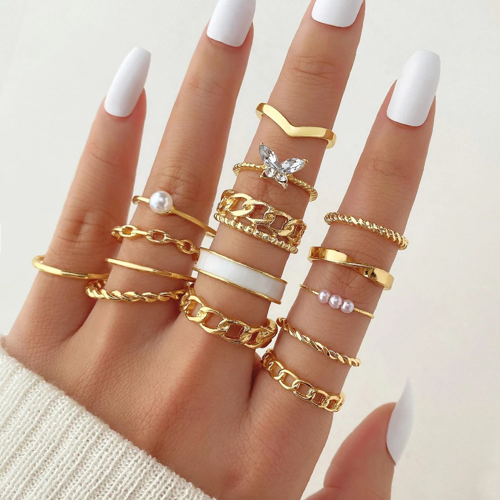 5Pcs/Set Mid Finger Ring - Gold