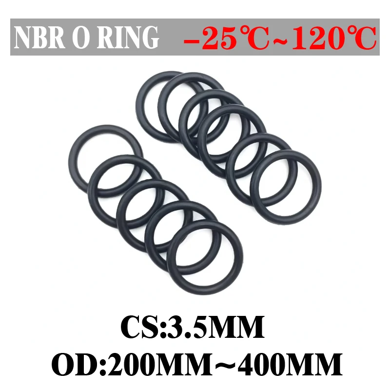 

5pcs NBR O Ring Oil Sealing Gasket Thickness CS 3.5mm OD 200~400mm Automobile Nitrile Rubber Round Shape Corrosion Resist Washer