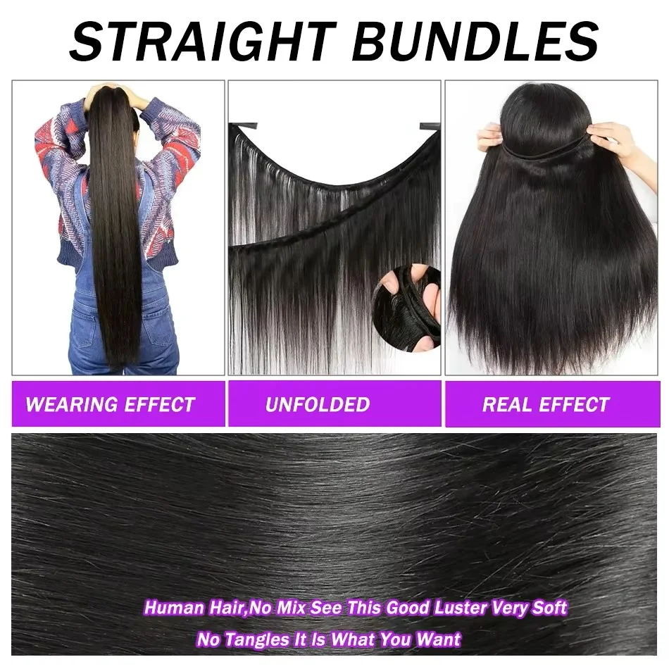 Bone Straight Bundles Human Hair Bundle Unprocessed 30 32 Inch 1 2 3 4 Bundle Brazilian Human Hair Straight Hair Extension 3