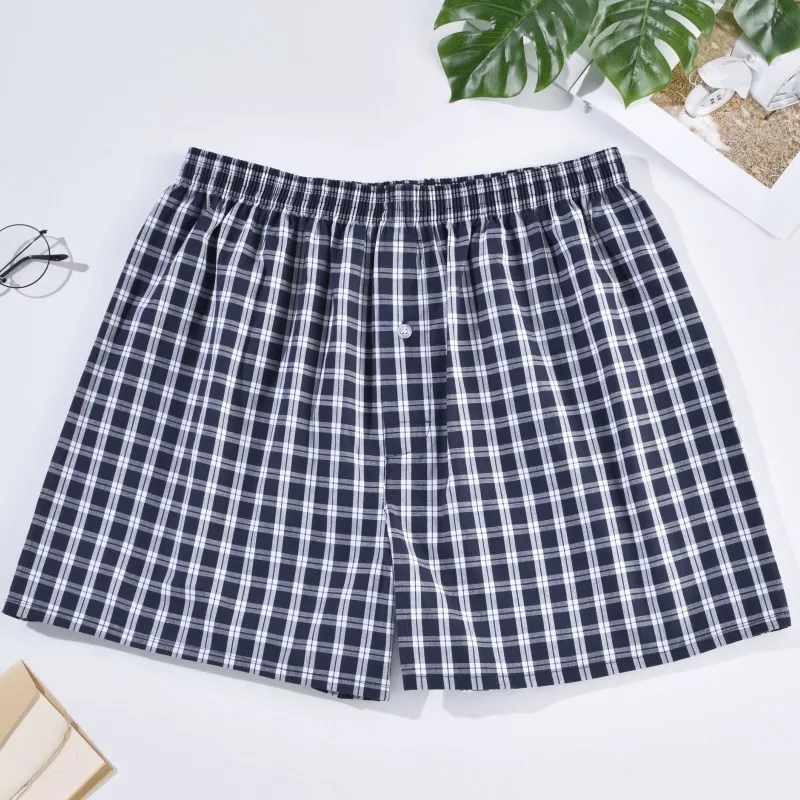 Men Boxers Shorts Casual Cotton Sleep Underpants Mens Underwear Arrow Panties Striped Plaid Loose Comfortable Homewear XL-4XL