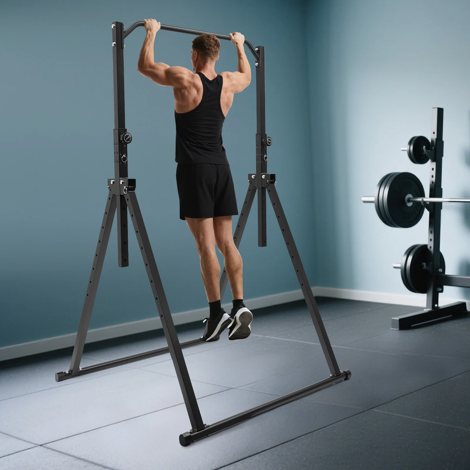 Barre horizontale pliable noire murale - Poignées anti-dérapage et ergonomique pour pêche sportive