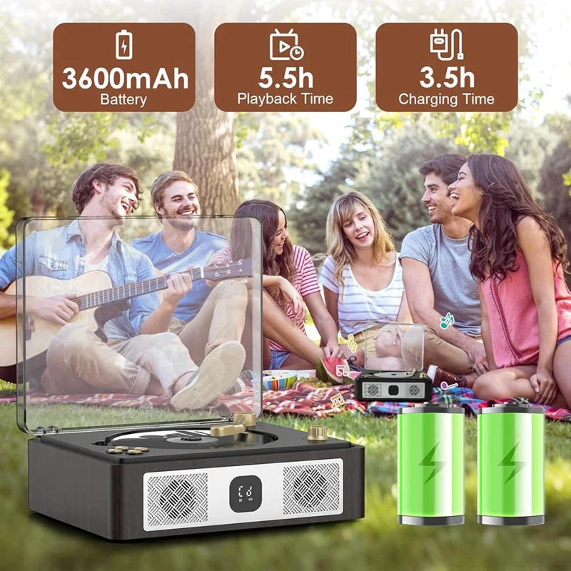 ABHS-Bluetooth CD Player Desktop CD Players For Home Built-In Speakers Rechargeable Headphone Jack Vintage Player