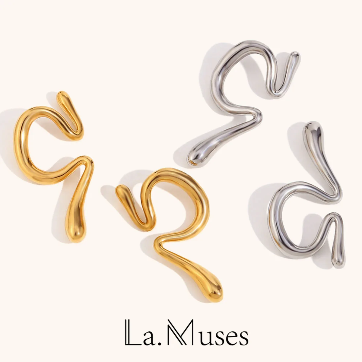 Ear Clip Earrings Stainless Steel Women's Liquid Bending Ear Clip