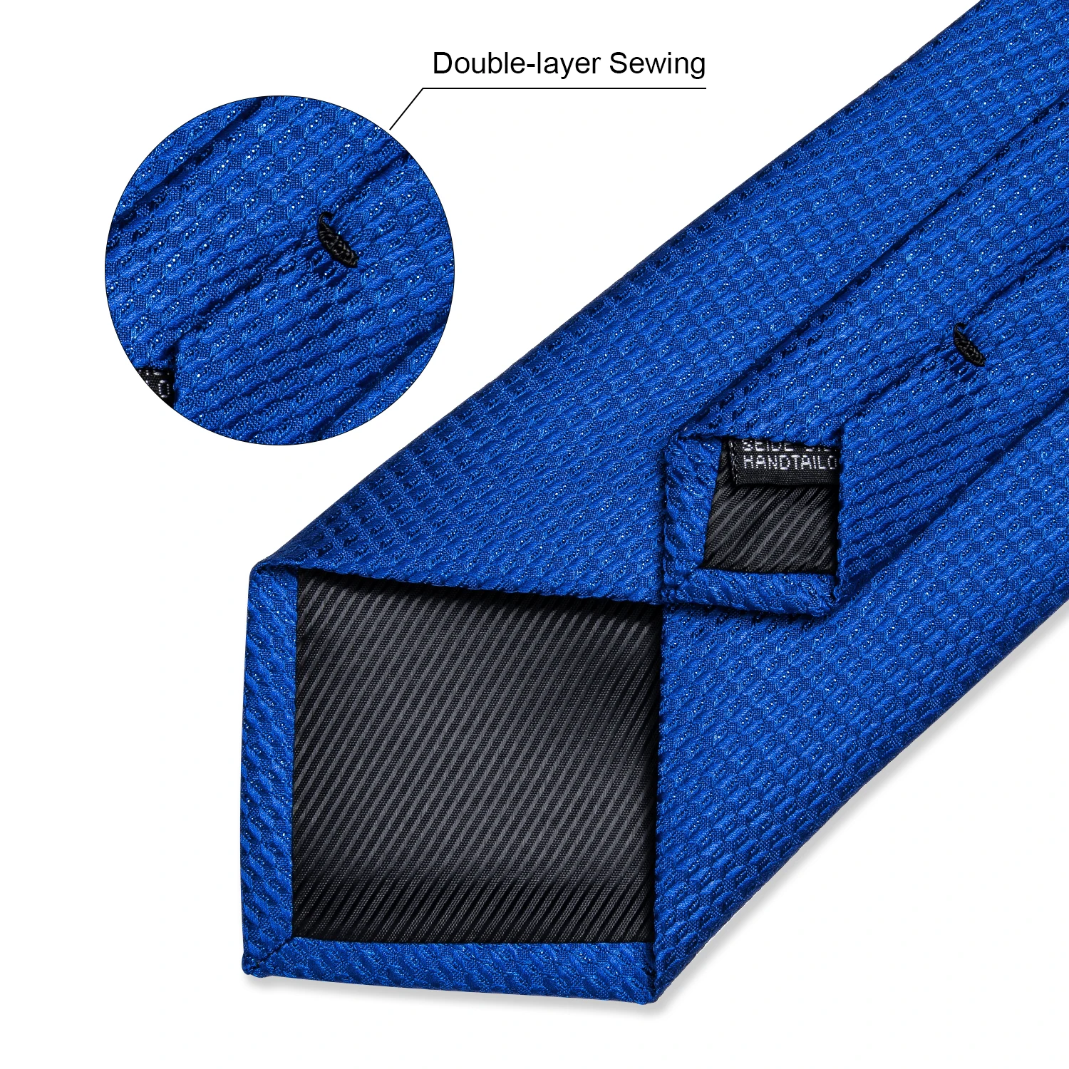 Luxuriöse blaue karierte Krawatten für Herren, solide Hochzeitsaccessoires, Krawatte, Einstecktuch, Manschettenknöpfe-Set, Gravatas, Herren-Geschenk von DiBanGu – Detail 7