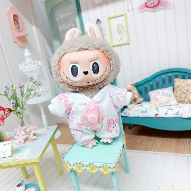 17cm Cute Mini Plush Doll's Clothes Outfit Accessories for Labubu Dolls T-shirt Sling Jumpsuit Jacket Fans Gift 3