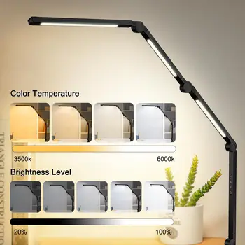 LED Desk Lamp with Clamp Flexible 4 sections Swing Arm Three light sources desk light, 4 Color Modes & 5 Brightness 3