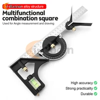 Multifunction Square Angle Ruler High-precision Woodworking Scribing Mark Line Measuring Tools Kit Stainless Steel Durable Level 1