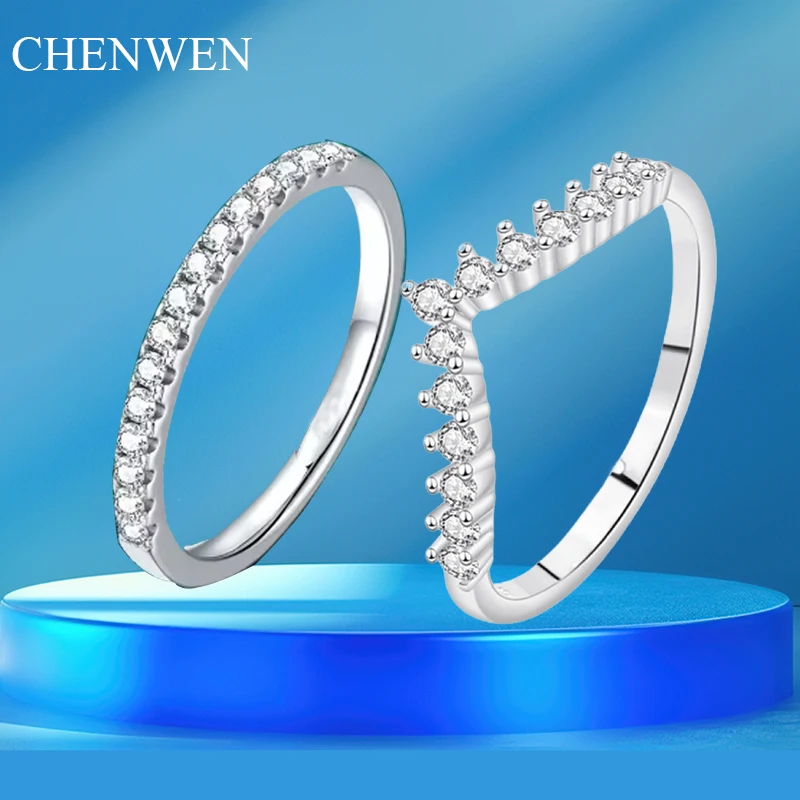 CHENWEN 1-3CTTW Full Moissanite Wedding Rings for Women Sets Couple Rings 100% 925 Sterling Silver Top Quality Jewelry GRA 2
