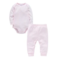 2 Pieces Set 100% Cotton Baby Rompers Red Pink Pants Blank Colors Kids Trousers Plain Newborn Clothing Muslin Bodysuit Clothes 3