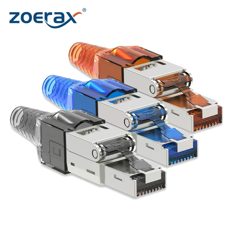 Zoerax Liga de Zinco Blindado Ethernet Terminação Plugs Rj45 Cat8 Cat7 Conectores Cat6a sem Ferramentas Cabos 23awg Sftp Pacote de 10