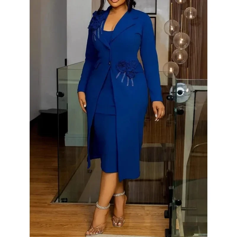 2025 2 Piece Blazer Sleeveless Dress Sets African Dresses for Women Elegant Outfits Africa Clothes Office Lady Dashiki Ankara 4