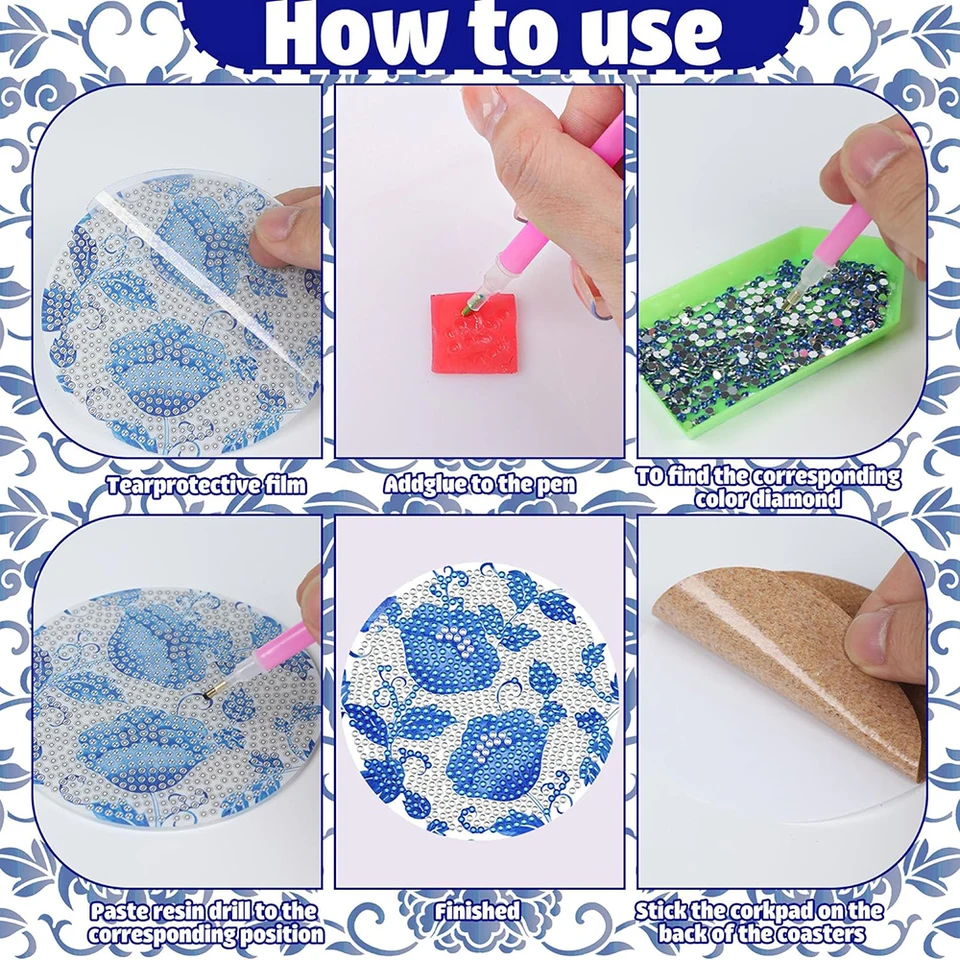 Kit De 12 Posavasos Para Pintar Con Diamantes 5D - Incluye Soporte Y Herramientas, Manualidad Para Adultos Y Niños