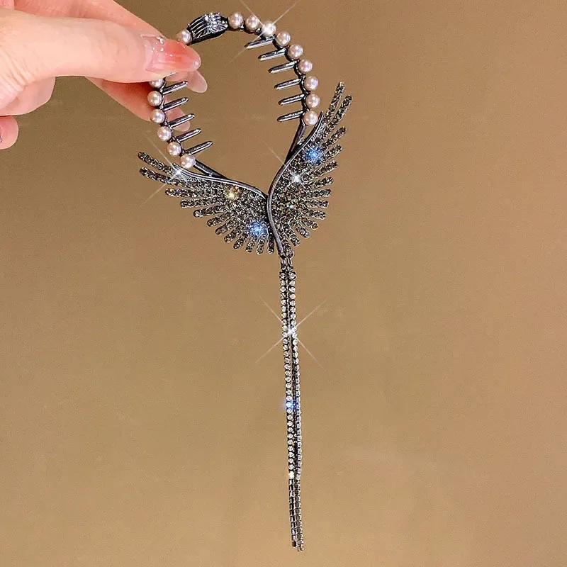 أنيقة أجنحة الملاك شرابة مشبك شعر فاخر يشعر الذيل مشبك شعر كعكة دبوس الشعر الجزء الخلفي من رئيس الكرة رئيس التبعي النمط الكوري