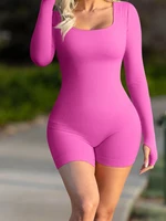 2024 New Women Solid Color Seamless Jumpsuit Long Sleeve Square Neck Sports High Waist Sexy Fitness Fashion Jumpsuit - Image 3