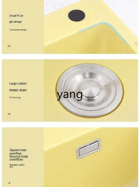 อ่างล้างจานครัวสีเหลืองอ่อน ทำจากหินควอตซ์ แบบช่องเดียว หนาพิเศษ สำหรับเครื่องล้างจาน ขนาดและจำนวนตามที่ระบุ 4