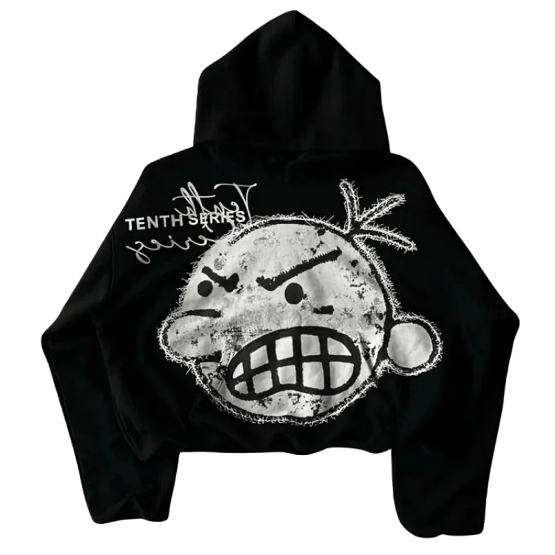 MAEHARRT Women's Y2K Oversized Cartoon Hoodie - Goth Harajuku Grunge Streetwear, Black