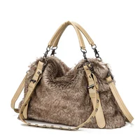 Women Soft Plush Hand Bag New Winter Camel Rivets Large Capacity Tote Bags Female Underarm Bags Faux Fur Shoulder Crossbody Bag - Image 6