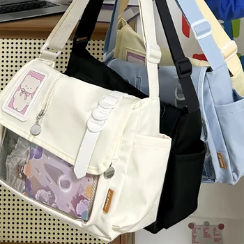 Y2K Borse da scuola Harajuku giapponesi per ragazze adolescenti Nuovo 2024 Borsa a tracolla trasparente Itabag Distintivi fai da te Piastra di visualizzazione Ita Bag 1
