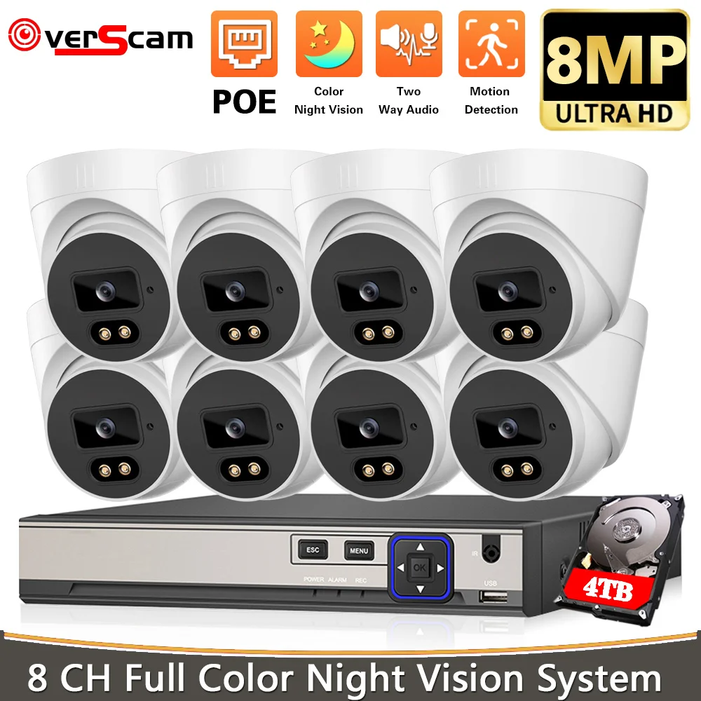 

4K NVR Kit 8CH 4CH POE Sistem Kamera 8MP Full Color Night Vision Kamera IP Audio Dua Arah Pengawasan Video Keamanan Luar Ruangan