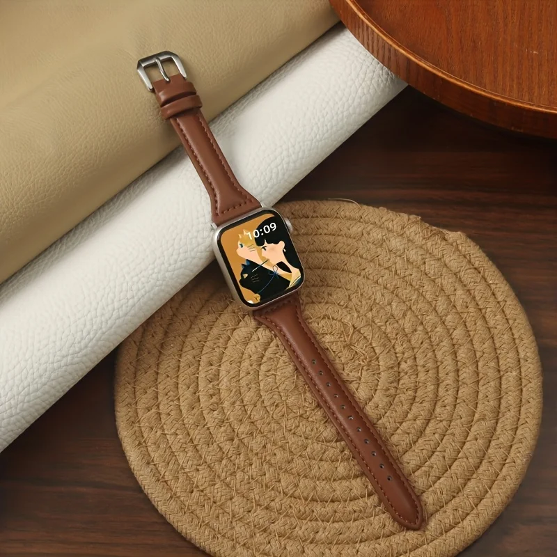 حزام جلدي نحيف لساعة أبل 11 العصابات 45 مللي متر 4...