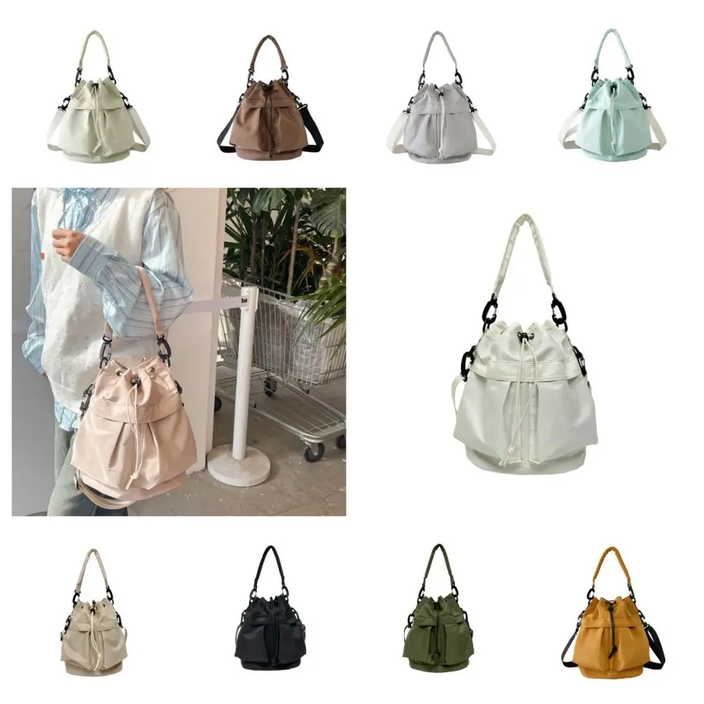 

Korean Style Swimming Nylon Crossbody Bag Nylon Large Capacity Drawstring Fitness Bag Solid Color Niche Design Bucket Bag