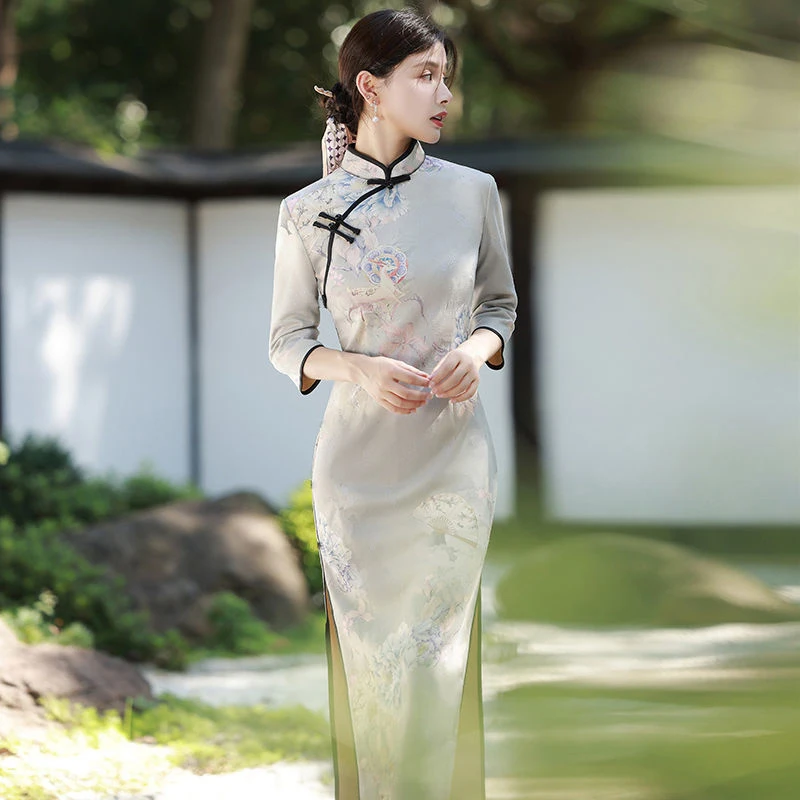 

Женское осенне-зимнее традиционное китайское Ципао, с вышивкой, винтажное