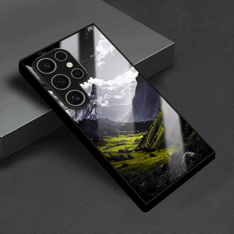Tempered Glass Phone Case with Mountain Scenery Design