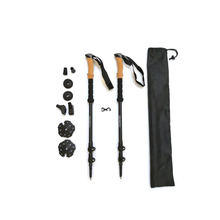 FX-Aluminum Alloy Outdoor Walking Stick with Cork Handle, 3 Section External Lock, Telescopic, Portable, Mountaineering, FSTAR 5