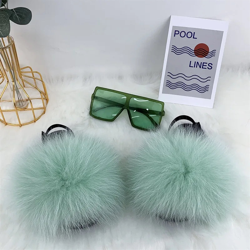 Kids Fox Fur Slippers and Purse Set Wholesale Furry Fluffy Fur Slideshow Toddler Girl Shoes Child Rainbow Sandals Sunglass Sets
