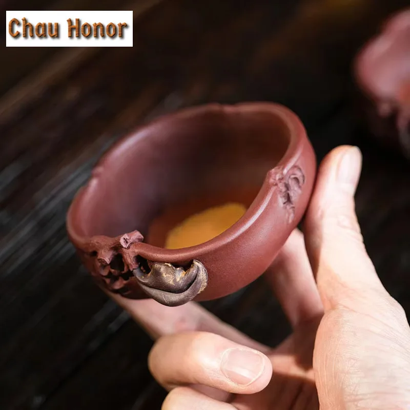 75ml Creativity Yixing Raw Ore Purple Clay Bionic Persimmon Wishful Teacup Handmade Kung Fu Tea Set Tea Ceremony Drinkware Gift