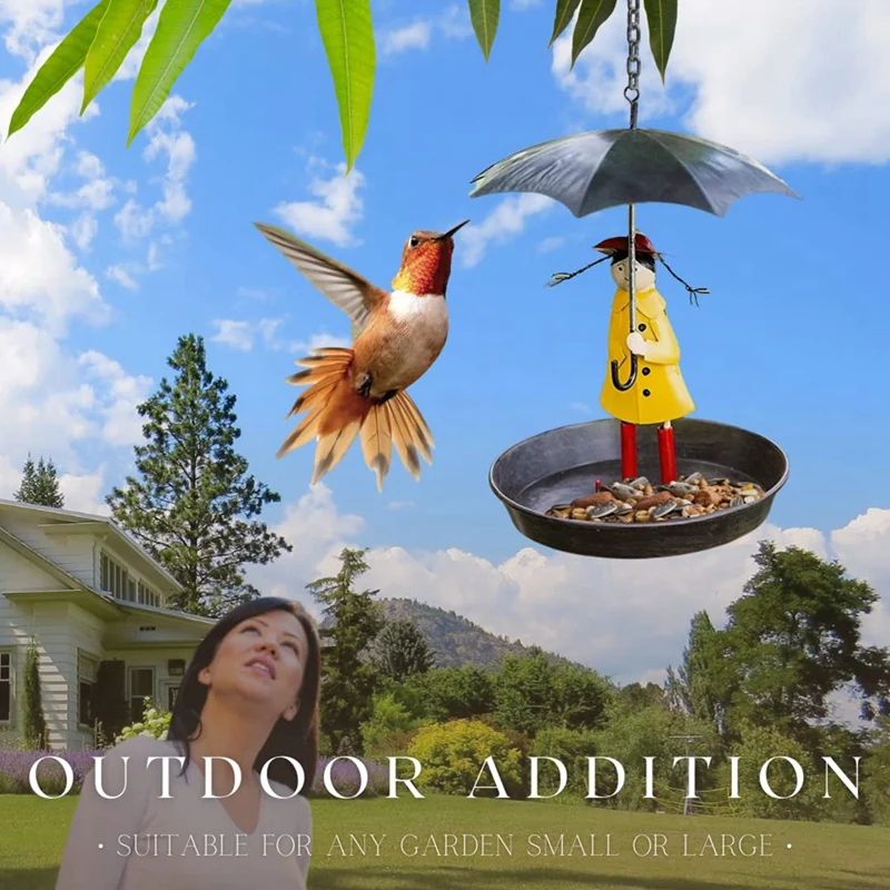 

Кормушка для птиц для девочек с зонтиком, металлическая подвесная цепочка и крючок, кормушка для диких садовых птиц, античная, 1 шт.