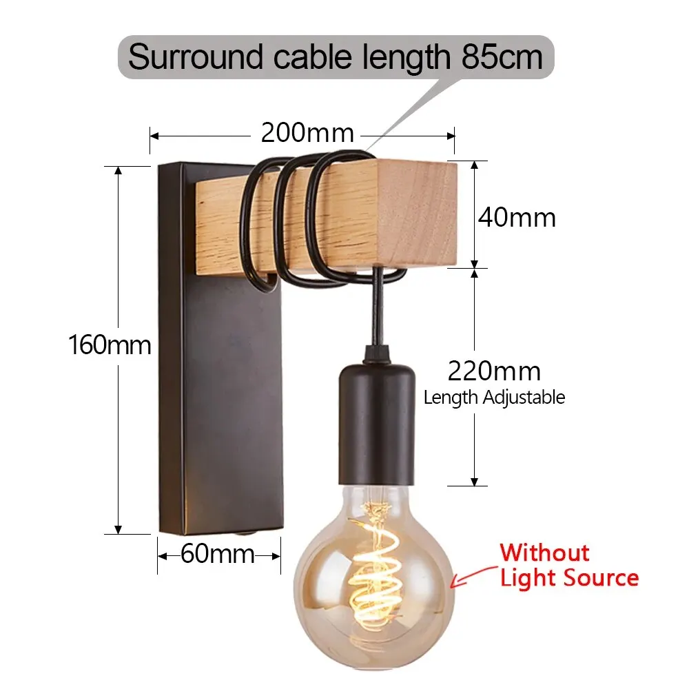 Retro Wood LED Wall Lamp E27 220V 110V Industrial Night Loft Light Fixtures Live Room Bedside Lamp Decor Bathroom Restaurant