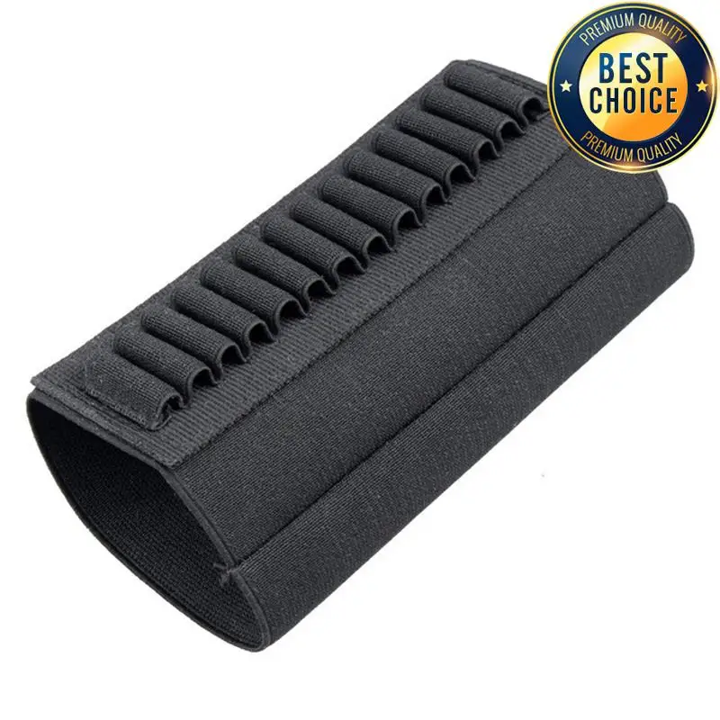 Elastic Nylon Rifle Ammo Holder Black 14 Hole Buttstock