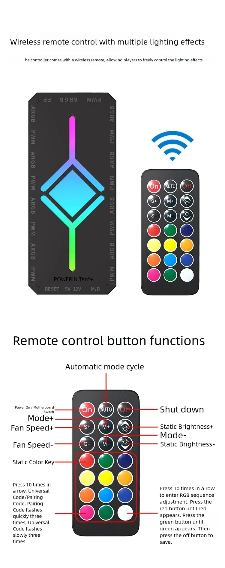 5V3 Pin ARGB Controller Computer Case Fan Divine Light Synchronous PWM Temperature Control 9-Port Hub Hub with Remote Control HU 6 S8b77f3b0730f4eb0a09beeb736975227B