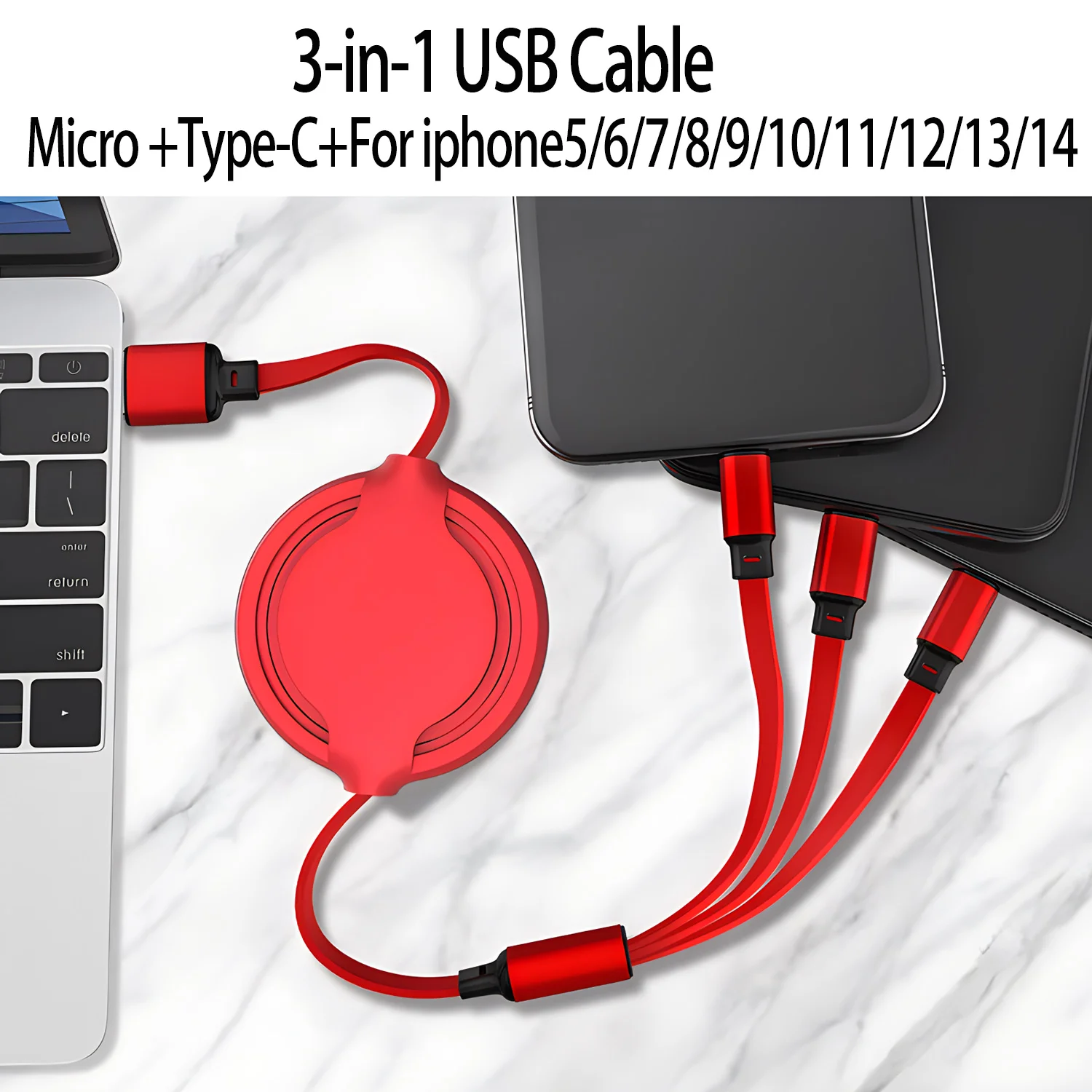 120W 6A 초고속 충전 타입-C 접이식 케이블 퀵차지 USB 충전기 4-in-1 USB C to C 전자기기용 충전 케이블