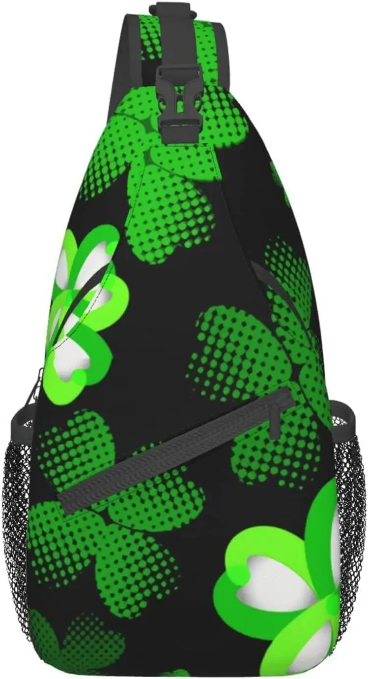 

Pixel Clovers Neon Green Cool St Patrick's Day Crossbody Chest Bag Travel Bag Sling Daypack for Men Women Outdoor Hiking