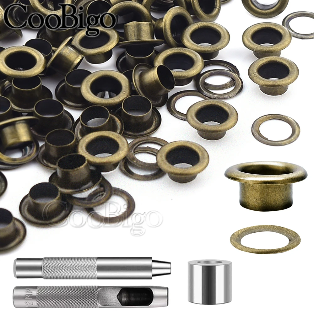 Metal Grommets Eyelet Grommet Punch Installer Tool Kit 200set for Shoes Belt Bag Garment Leather Craft DIY Bronze 2mm~17mm