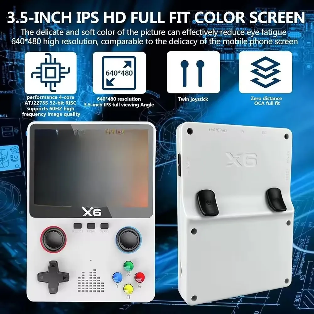 2025 새로운 X6 3.5 인치 IPS 스크린 휴대용 게임 플레이어 듀얼 조이스틱 11 시뮬레이터 GBA 비디오 게임 콘솔 어린이  선물 용품-Freehip.co.kr