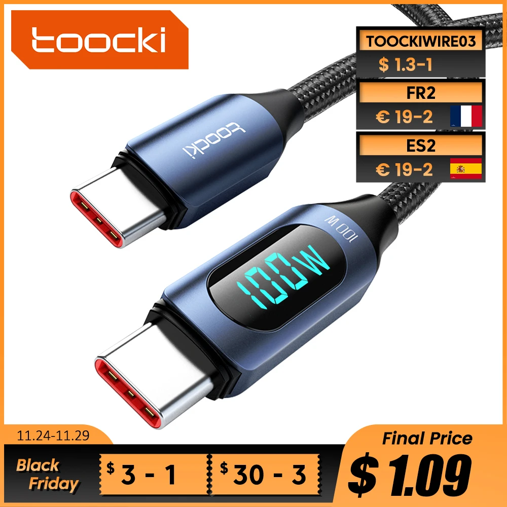 Toocki typ C do typu C kabel 100W PD szybka ładowarka USB C do USB C przewód danych do Xiaomi POCO f3 Realme Macbook iPad Pro Kabel typu C do typu C 100 W Ładowarka do szybkiego ładowania PD Kabel danych USB C do USB C