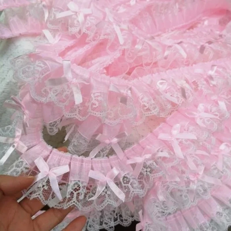 HOT Pink Embroidery 3D Flower Tulle Lace Fabric Trim Ribbon DIY Sewing Applique Collar Fringe Tassel Wedding Guipure Accessories