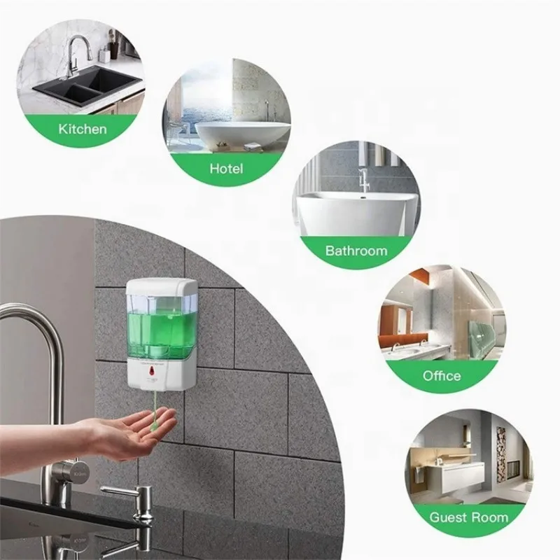 Distributeur gel hydroalcoolique mural vue de profil avec bouteille transparente