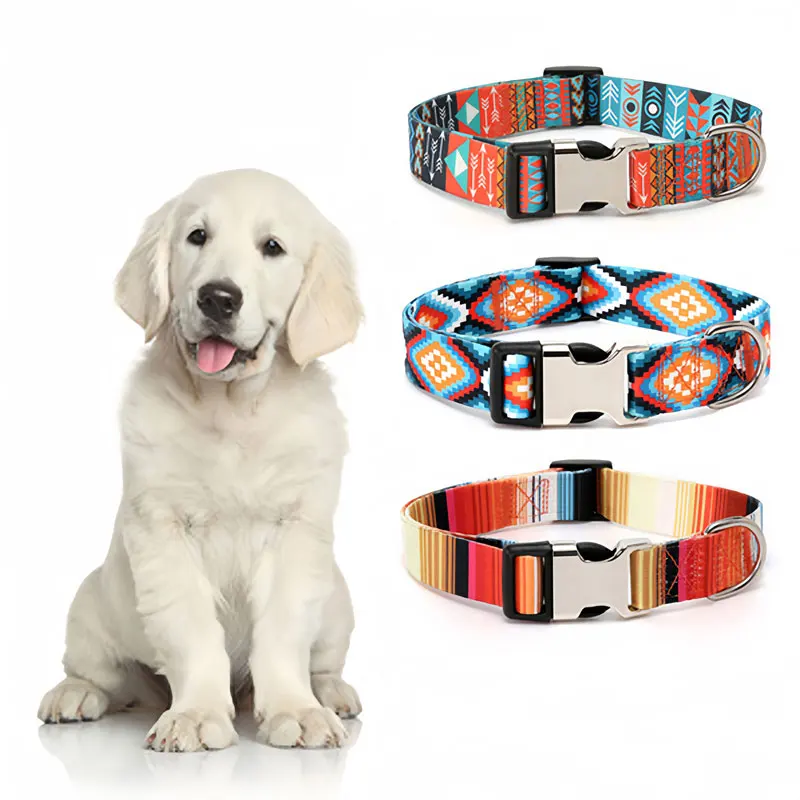 Personalised Forest Pattern Dog Collar Adjustable Nylon Pet Lead_voghion.com